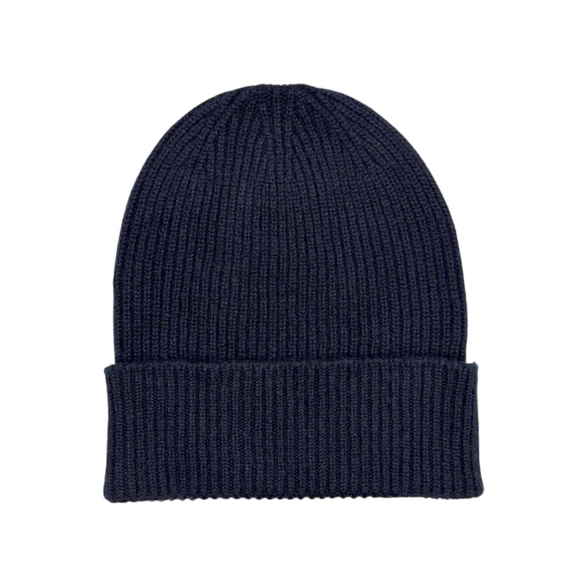 CUFFIA COSTE 100% CASHMERE BLU NOTTE in navy blue ribbed knit with fold-over cuff.