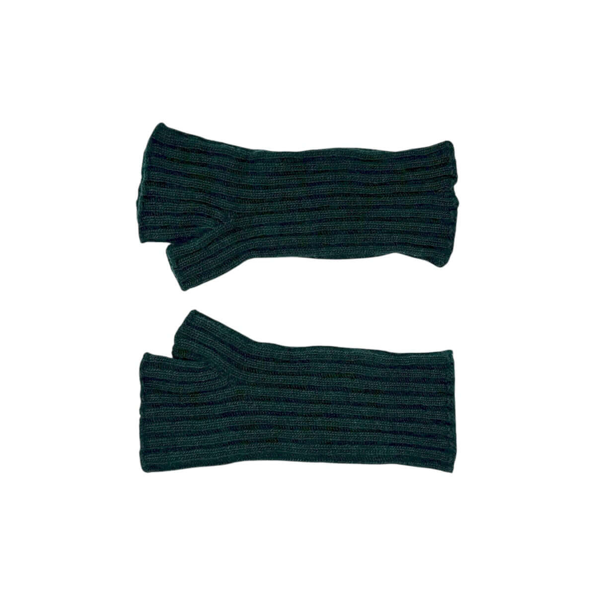 Manicotto corto lana merino, pollice aperto in maglia coste 2x2, 100% lana merino extrafine, colore verde scuro.