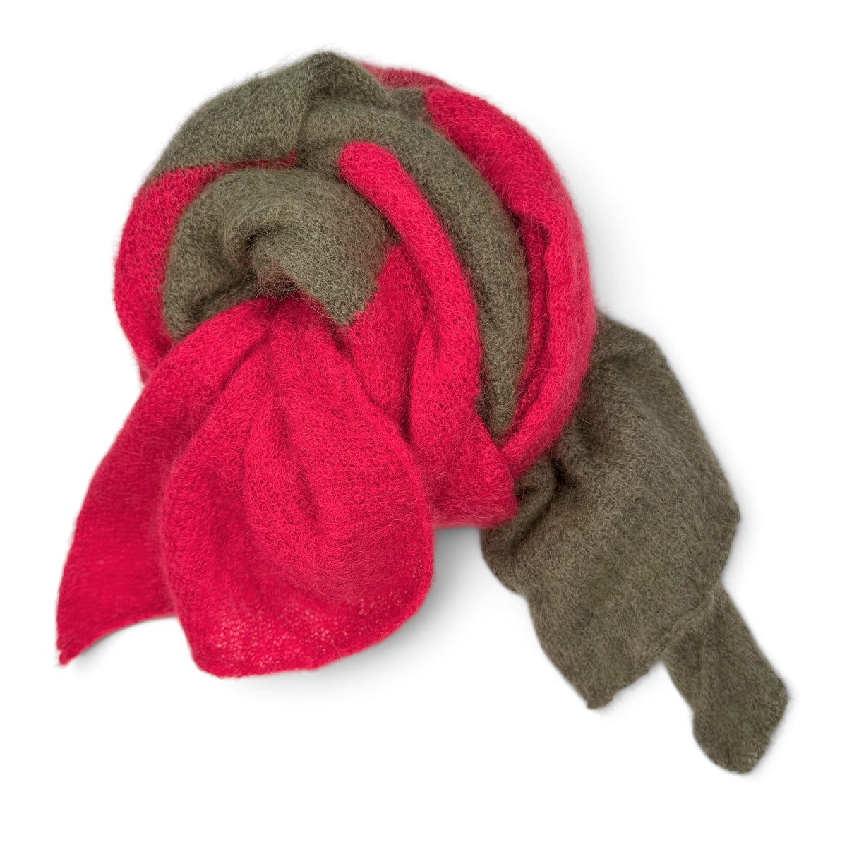 SCIARPA MAXI MOHAIR RIGA LAMPONE - VERDE SALVIA