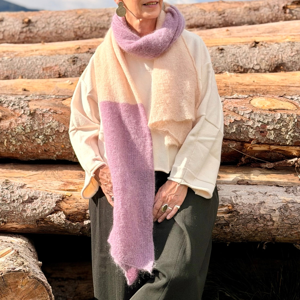 SCIARPA MAXI MOHAIR RIGA MALVA - PESCA CHIARO