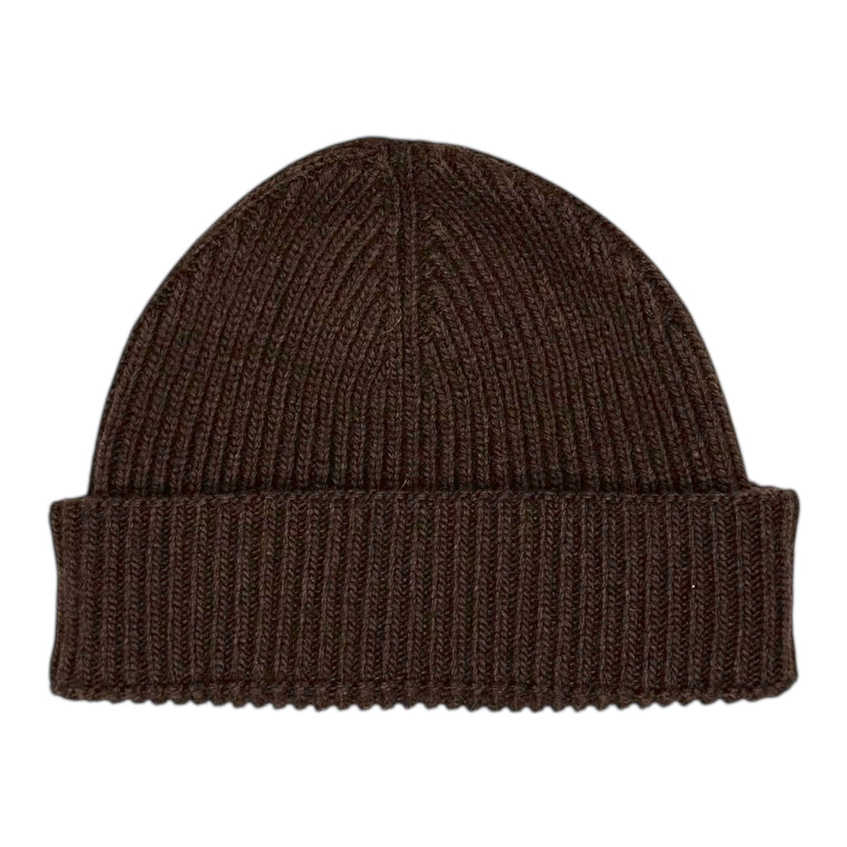 Cuffia fisherman doppio risvolto testa di moro in maglia coste misto cashmere, unisex, taglia unica.