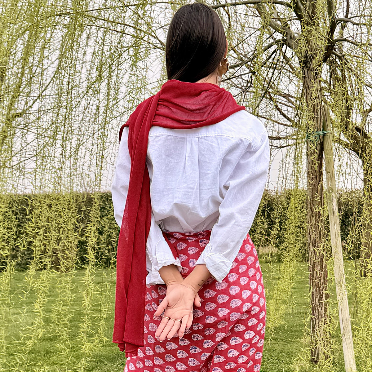 SCIARPA CREPE COTONE ROSSO PROFONDO