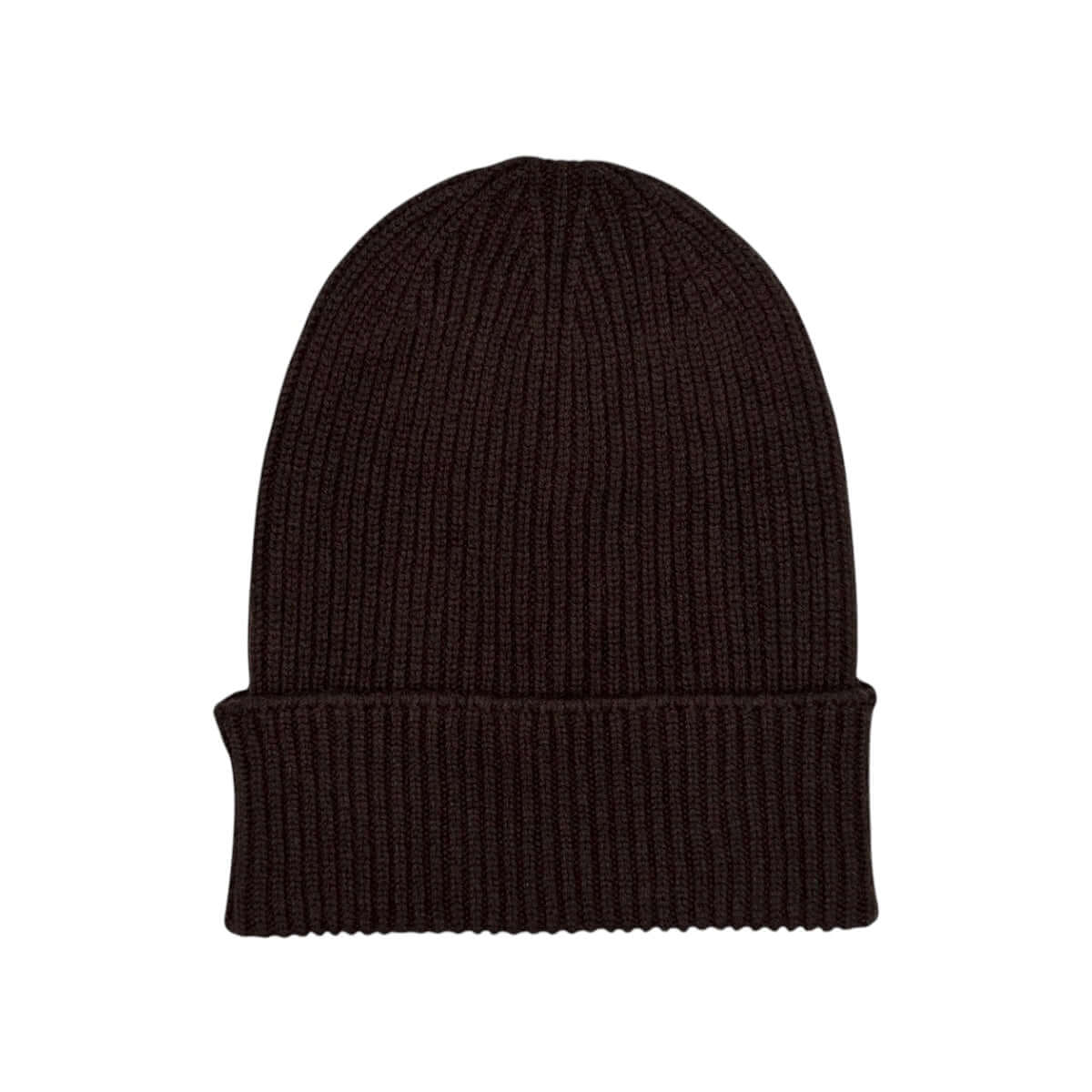 CUFFIA COSTE 100% CASHMERE TESTA DI MORO in pura maglia coste 1X1 con risvolto, colore marrone scuro.