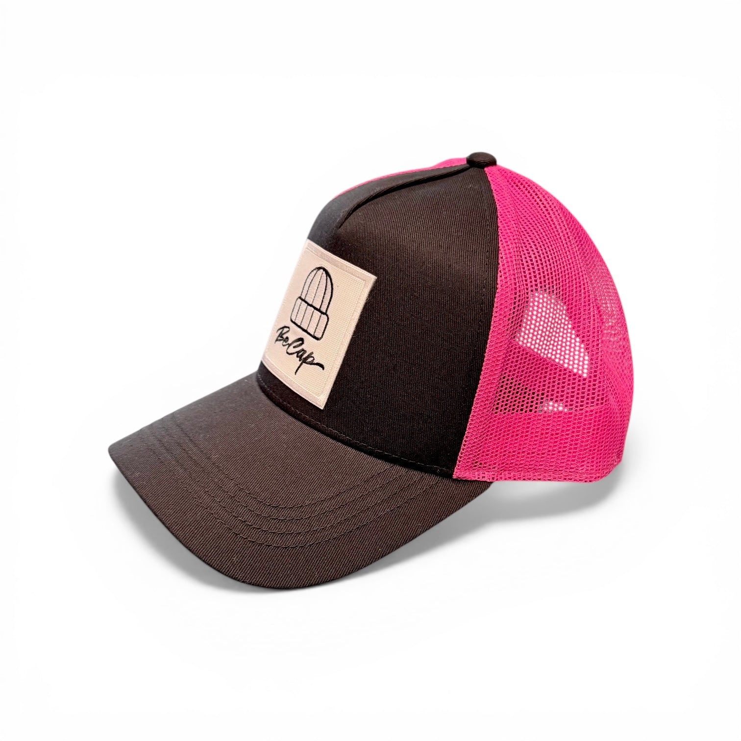 Cappello rapper logo becap  nero rosa fluo lato
